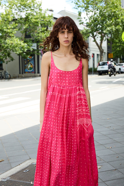 PRIMROSE SLIP DRESS, TIE&DYE FUCHSIA SILK