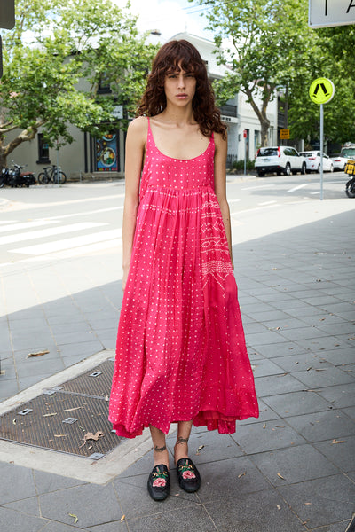 PRIMROSE SLIP DRESS, TIE&DYE FUCHSIA SILK