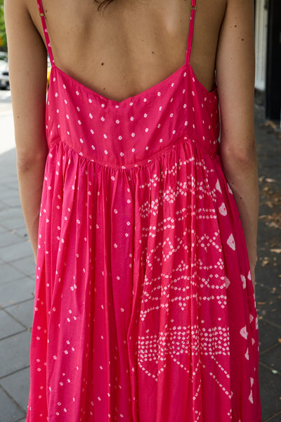 PRIMROSE SLIP DRESS, TIE&DYE FUCHSIA SILK