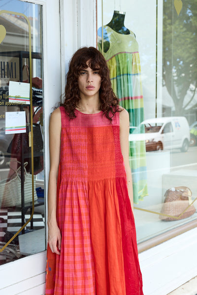 MARIGOLD DRESS SLEEVELESS, TANGERINE COTTON