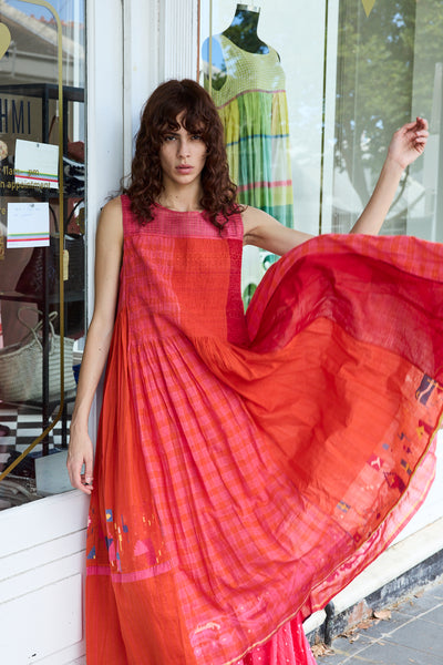 MARIGOLD DRESS SLEEVELESS, TANGERINE COTTON