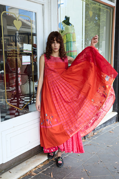 MARIGOLD DRESS SLEEVELESS, TANGERINE COTTON