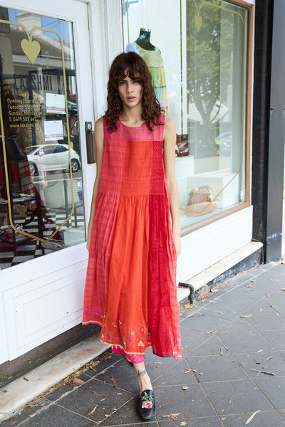 MARIGOLD DRESS SLEEVELESS, TANGERINE COTTON