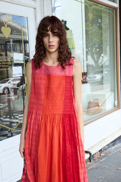 MARIGOLD DRESS SLEEVELESS, TANGERINE COTTON