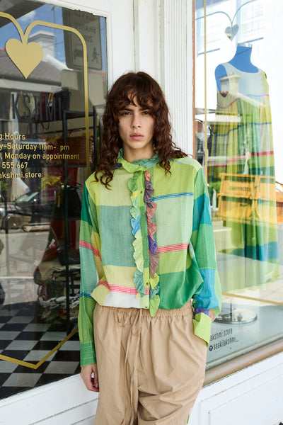 RAINBOW SHIRT,  LIME COTTON CHECKERED