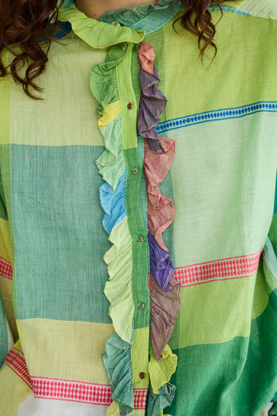 RAINBOW SHIRT,  LIME COTTON CHECKERED