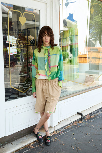 RAINBOW SHIRT,  LIME COTTON CHECKERED