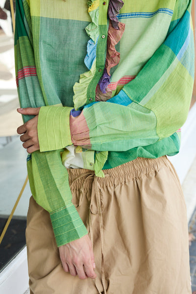 RAINBOW SHIRT,  LIME COTTON CHECKERED