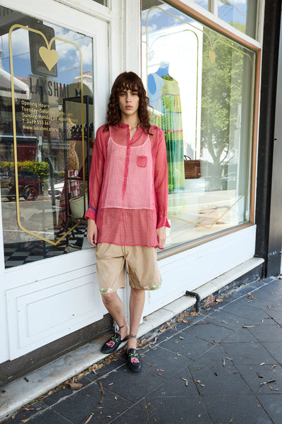 TULIPA SHIRT,  WATERMELON COTTON SILK SHEER