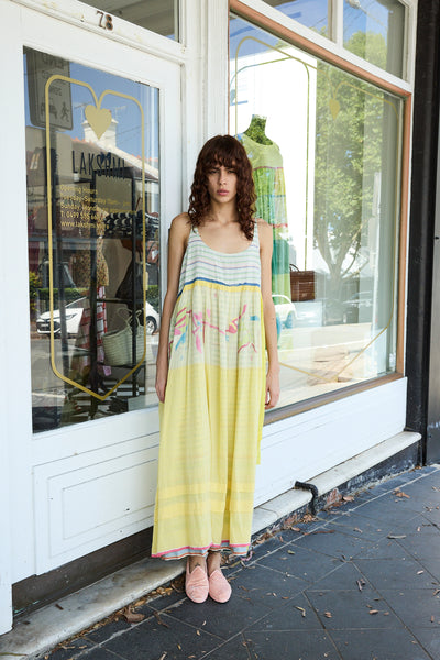 SUNFLOWER SLIP DRESS, YELLOW COTTON