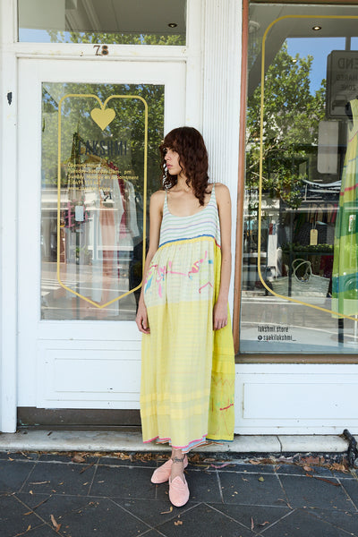 SUNFLOWER SLIP DRESS, YELLOW COTTON