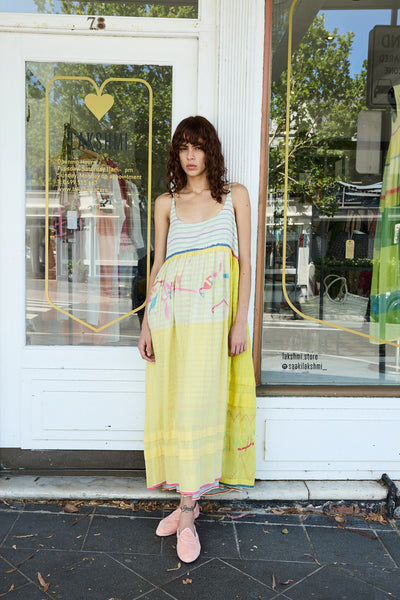 SUNFLOWER SLIP DRESS, YELLOW COTTON