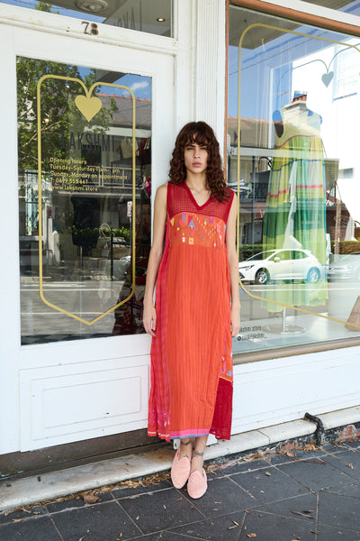 ZINNIA DRESS SLEEVELESS, TANGERINE COTTON