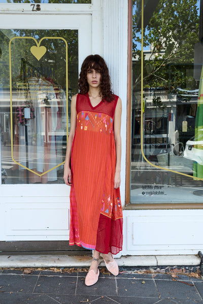 ZINNIA DRESS SLEEVELESS, TANGERINE COTTON