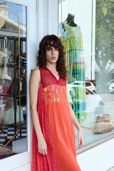 ZINNIA DRESS SLEEVELESS, TANGERINE COTTON