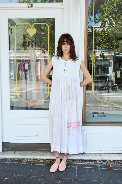 LILLIE DRESS, WHITE COTTON JAMDANI