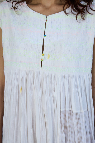 LILLIE DRESS, WHITE COTTON JAMDANI