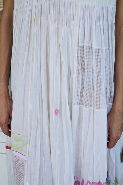 LILLIE DRESS, WHITE COTTON JAMDANI