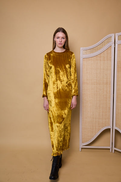 SURYA SWING DRESS, GOLD SILK VELVET