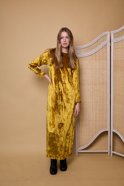 SURYA SWING DRESS, GOLD SILK VELVET