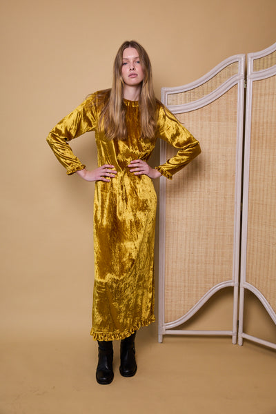 SURYA SWING DRESS, GOLD SILK VELVET