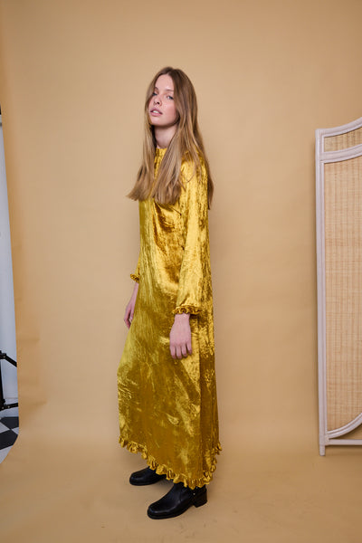 SURYA SWING DRESS, GOLD SILK VELVET