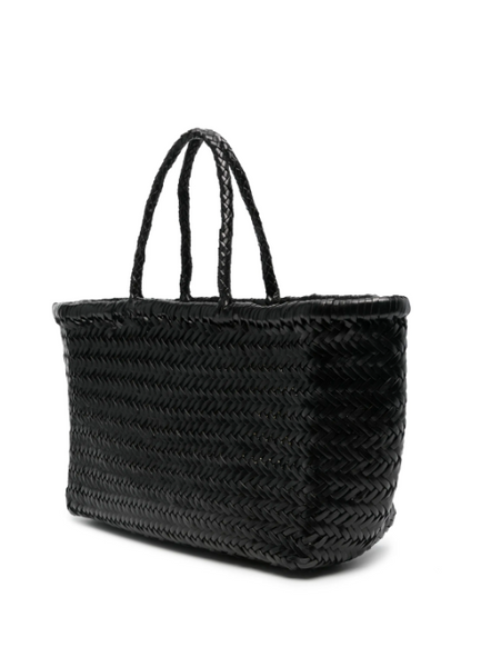 TRIPLE JUMP LARGE WOVEN TOTE BASKET, BLACK LEATHER  DRAGON DIFFUSION