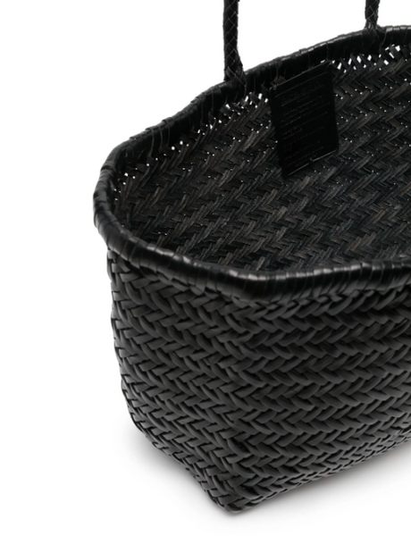 TRIPLE JUMP LARGE WOVEN TOTE BASKET, BLACK LEATHER  DRAGON DIFFUSION