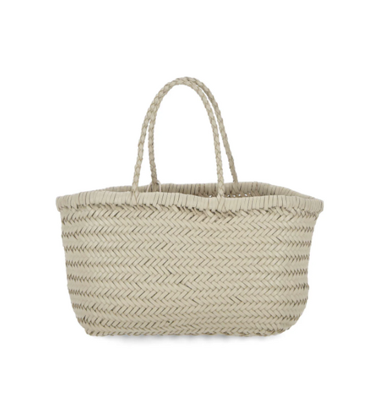 TRIPLE JUMP LARGE WOVEN TOTE BASKET, IVORY LEATHER  DRAGON DIFFUSION