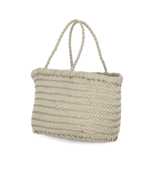 TRIPLE JUMP LARGE WOVEN TOTE BASKET, IVORY LEATHER  DRAGON DIFFUSION