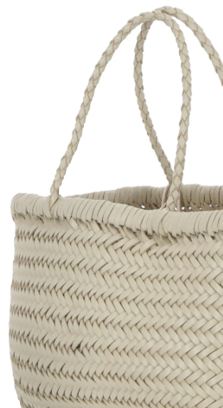 TRIPLE JUMP LARGE WOVEN TOTE BASKET, IVORY LEATHER  DRAGON DIFFUSION