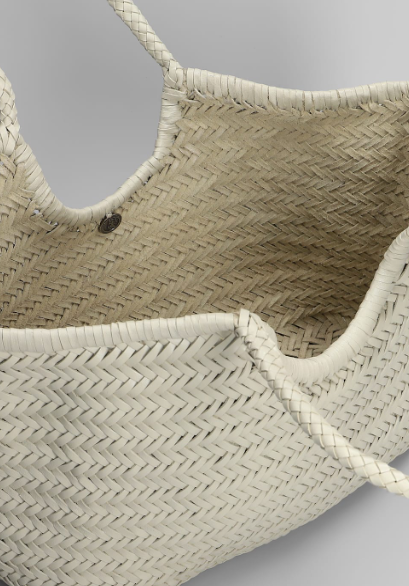 NANTUCKET LARGE WOVEN TOTE BASKET, IVORY LEATHER  DRAGON DIFFUSION