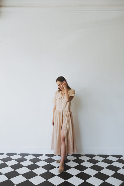 SAFARI DRESS, TAN COTTON